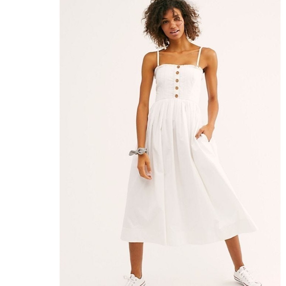 Free People Lilah White Pleated Midi Tube Dress Size Large - Picture 4 of 15